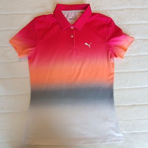 Puma Dri Cell Golf OMBRE Print Polo Women's Size XS Pink, Orange, Gray, White